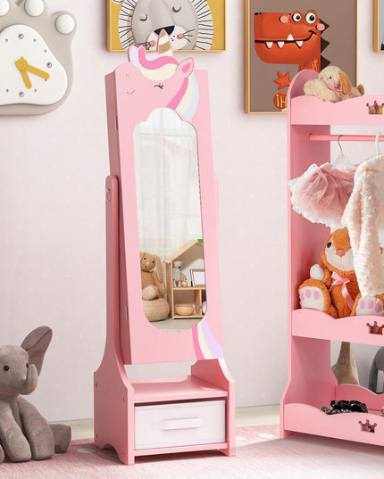 CHARMAID Kids Mirror Jewelry Cabinet - 45.5'' Full Length Mirror with Jewelry Storage