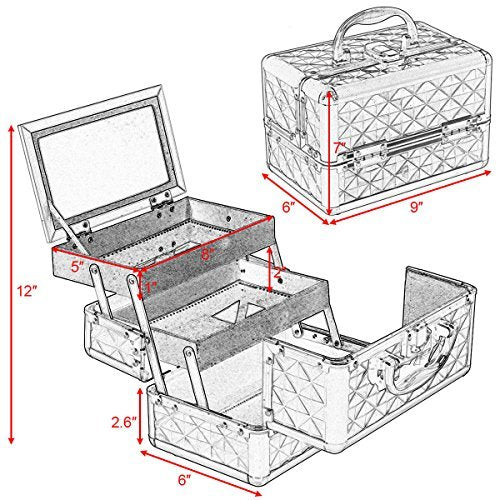 Giantex Portable Mini Makeup Train Case Professional Cosmetic Box with Mirror