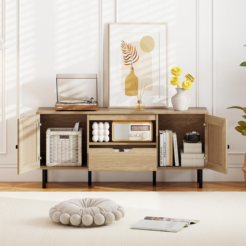 Giantex Boho TV Stand for 50-60 Inch TV Wood Entertainment Center