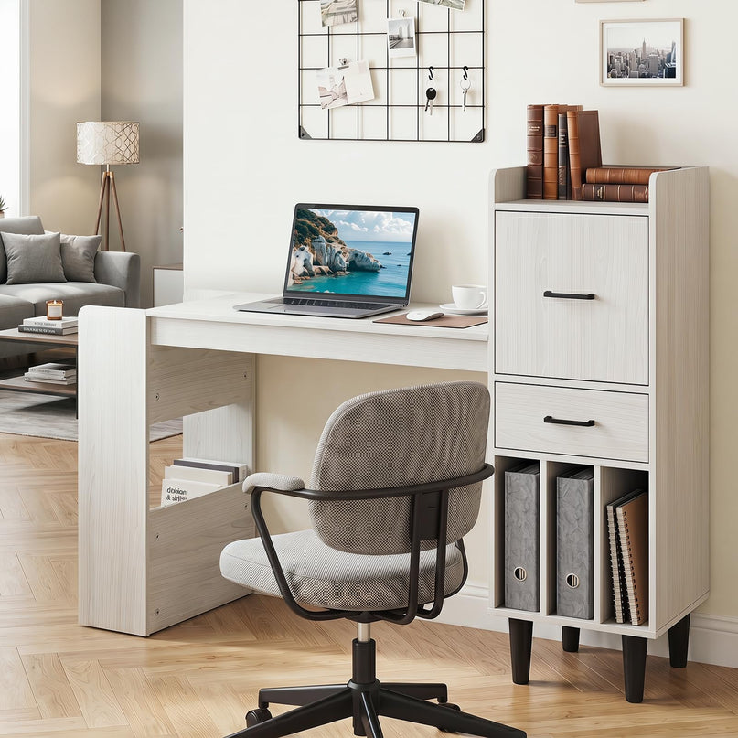 Giantex 59" Modern Computer Desk with Side Storage Shelves