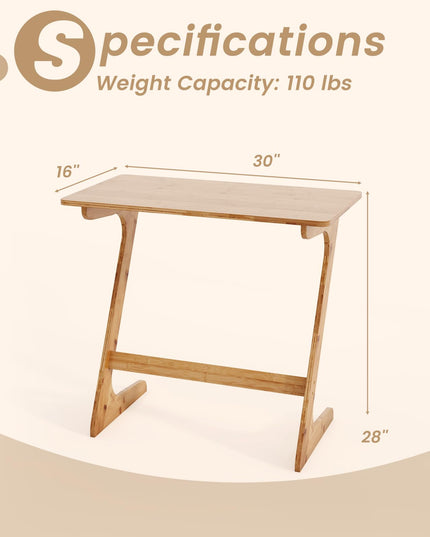 Giantex Bamboo TV Tray Table, Z Shaped Sofa Couch Side Table for Eating Snacks Coffee Laptop