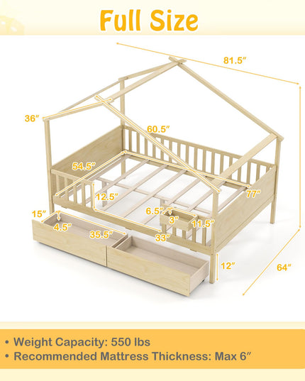 Lit de maison complet Giantex avec tiroirs pour enfants garçons filles