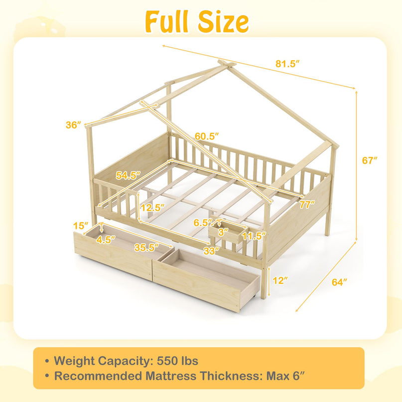 Lit de maison complet Giantex avec tiroirs pour enfants garçons filles