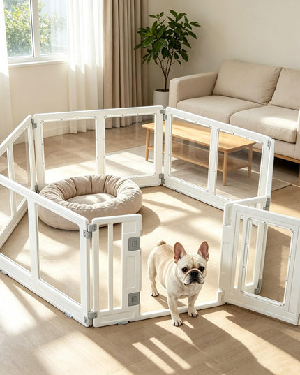 GIANTEX Clear Dog Playpen 6/8 Panel Puppy Playpen with Lockable Door