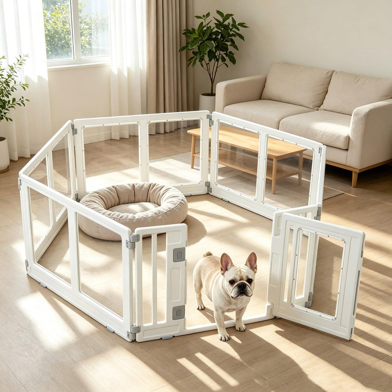 GIANTEX Clear Dog Playpen 6/8 Panel Puppy Playpen with Lockable Door
