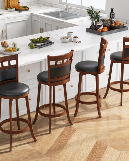 Giantex Wood Bar Stools Set, 31" Swivel Bar Height Barstools w/Back, Rubber Wood Frame