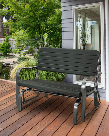 Swing Glider Chair Patio Steel Porch Chair Loveseat Bench for 2 Person