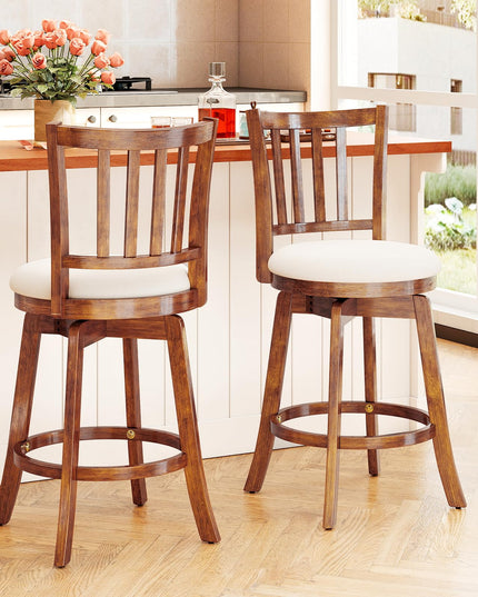 Giantex 25" Counter Height Stools with Rubber Wood Legs & Footrest & Upholstered Seat