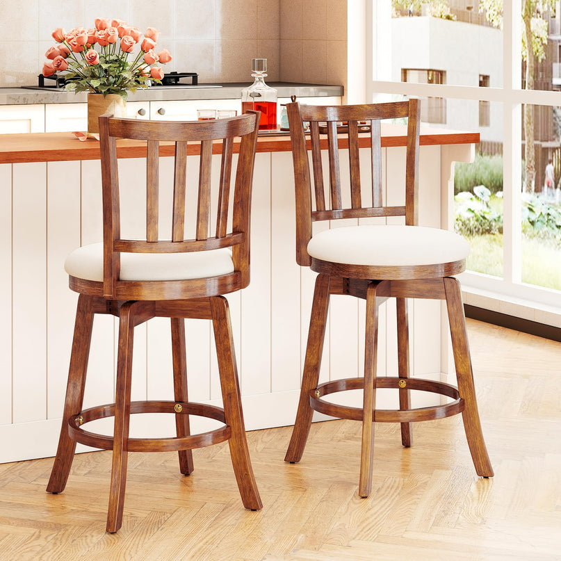Tabourets de bar Giantex 63,5 cm avec pieds en bois d'hévéa, repose-pieds et assise rembourrée