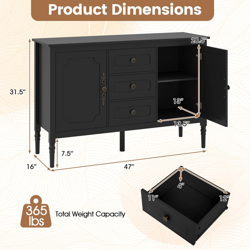 GIANTEX 47" Buffet Cabinet with 3 Drawers & 2 Cabinets