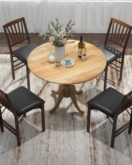 Giantex Wooden Dining Table, Dining Table with 40" D Round Tabletop & Curved Trestle Legs