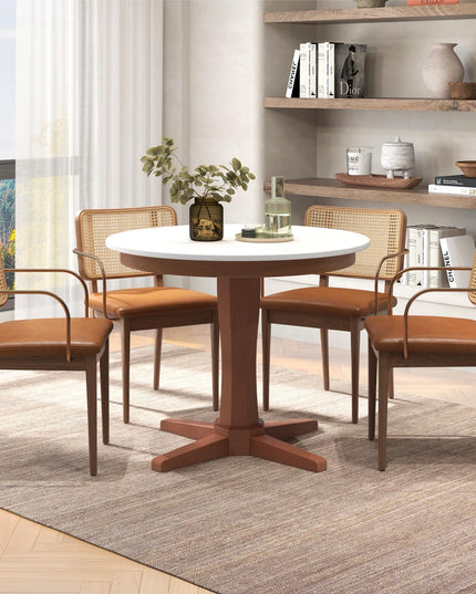 Giantex Round Dining Table, 36” Kitchen Table with Base, Solid Rubber Wood Frame, Breakfast Table for 4 People