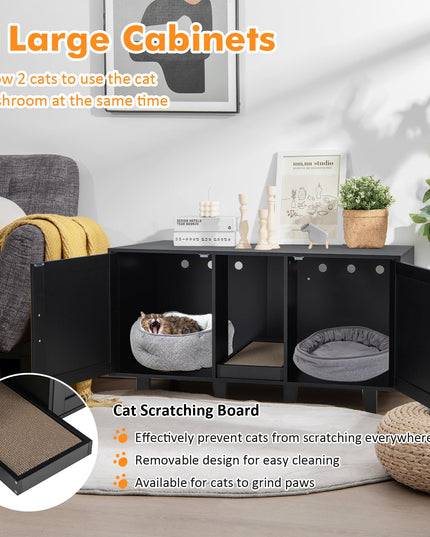 Giantex Cat Litter Box Enclosure - Cat Washroom Hidden Furniture with 2 Storage Cabinets