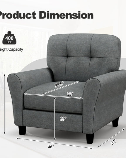 Giantex Modern Mid-Century Accent Chair - Linen Living Room Chair with Tufted Back, Grey