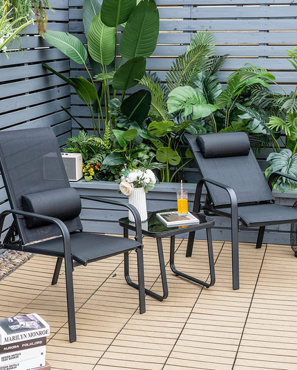 Giantex Stackable Patio Chairs with Adjustable Backrest Headrest, 3 Pieces