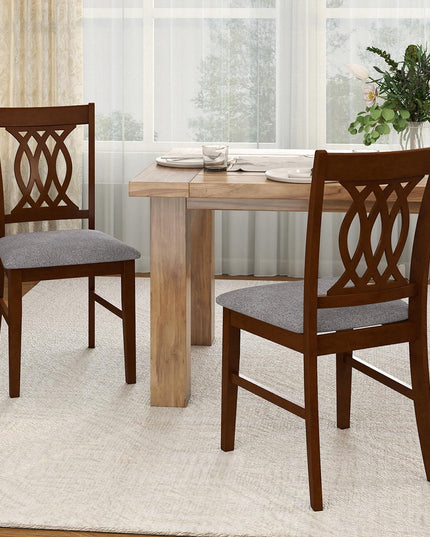 Chaises de salle à manger tapissées Giantex avec sièges rembourrés, dossiers à motifs et cadres robustes en bois d'hévéa