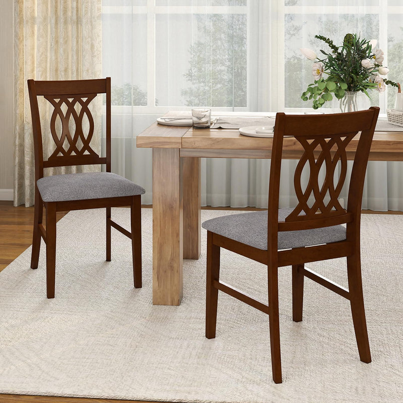 Chaises de salle à manger tapissées Giantex avec sièges rembourrés, dossiers à motifs et cadres robustes en bois d'hévéa