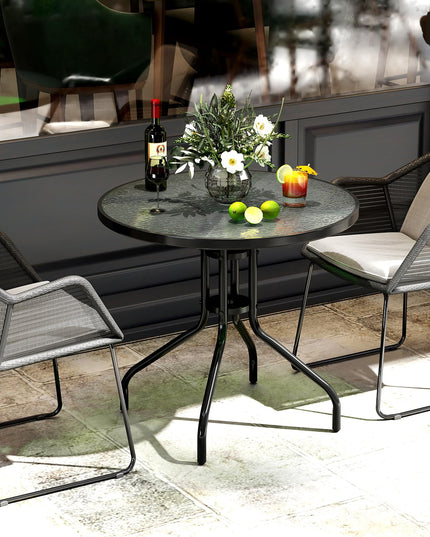 Giantex 31.5" Patio Round Dining Table with Tempered Glass Tabletop & 2" Umbrella Hole