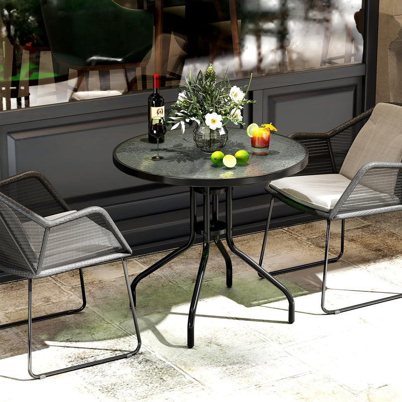 Giantex 31.5" Patio Round Dining Table with Tempered Glass Tabletop & 2" Umbrella Hole