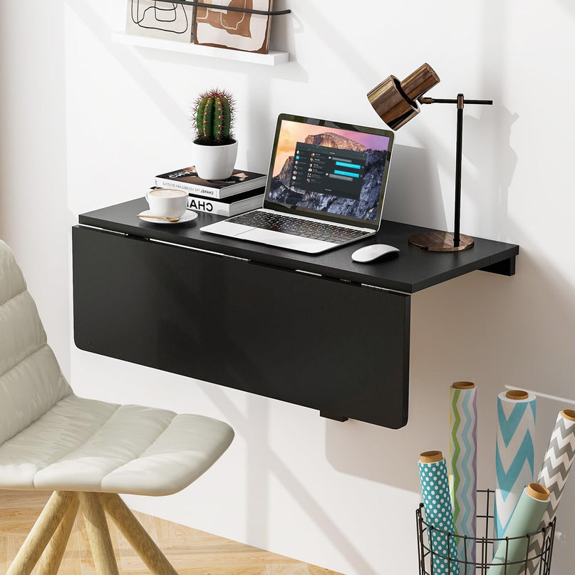 Giantex Wall Mounted Folding Table, 31.5" x 23.5" Wood Murphy Desk Drop-Leaf Table