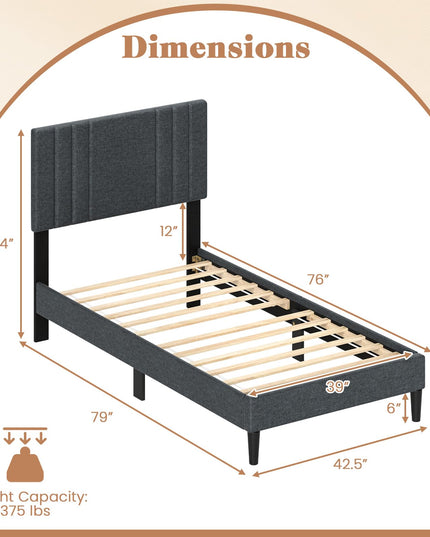 Giantex Modern Upholstered Platform Bed Frame with Vertical Channel Tufted Headboard