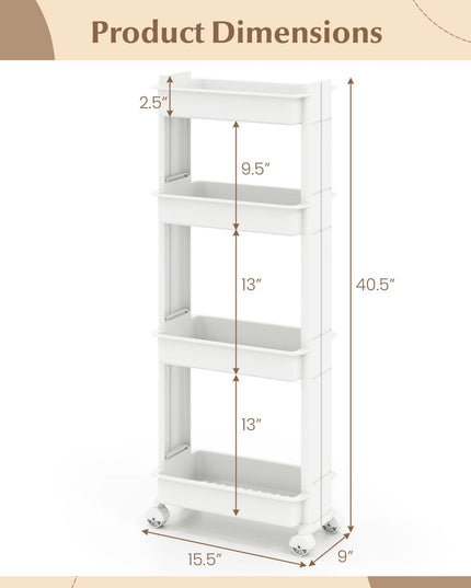 Giantex 4-Tier Slim Rolling Storage Cart 9" W Narrow Slide