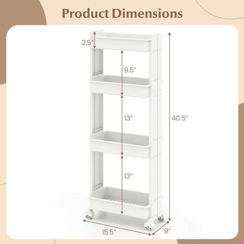 Giantex 4-Tier Slim Rolling Storage Cart 9" W Narrow Slide