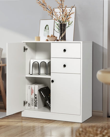 Giantex Floor Storage Base Cabinet - Freestanding Cabinet with Adjustable Shelves, 2 Drawers and 2 Doors, White