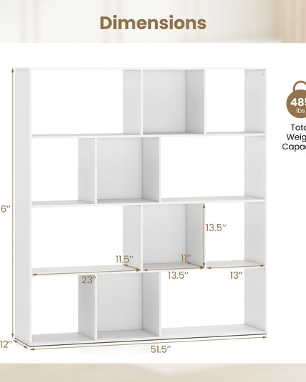 Giantex 4-Tier Modern Bookshelf with 12 Storage Compartments & 2 Anti-Tip Kits