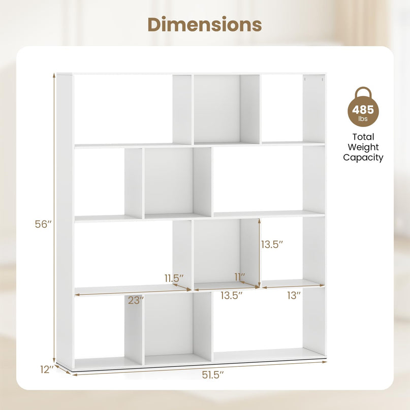 Giantex 4-Tier Modern Bookshelf with 12 Storage Compartments & 2 Anti-Tip Kits
