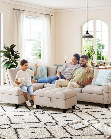 Giantex 98" L Shaped Sofa with Movable Storage Ottoman