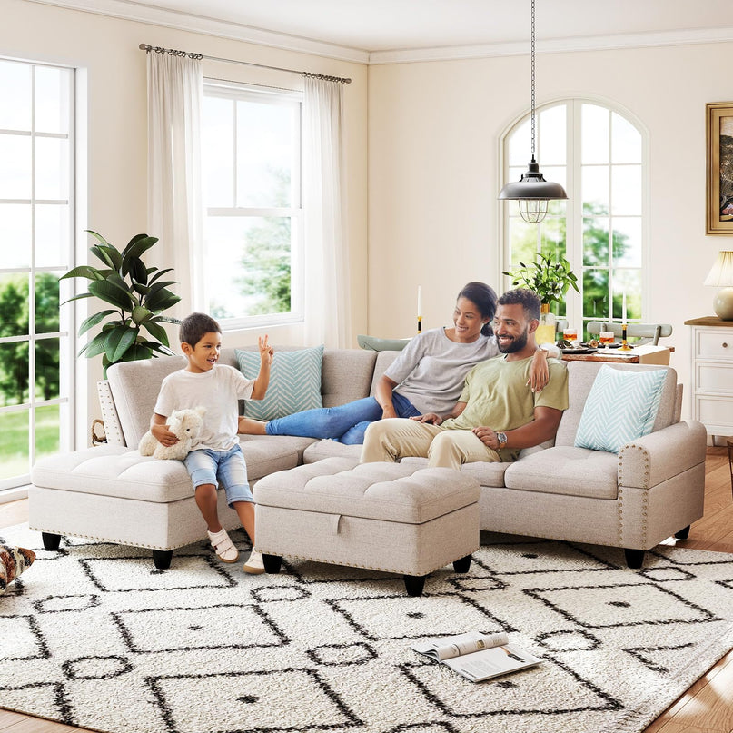 Giantex 98" L Shaped Sofa with Movable Storage Ottoman