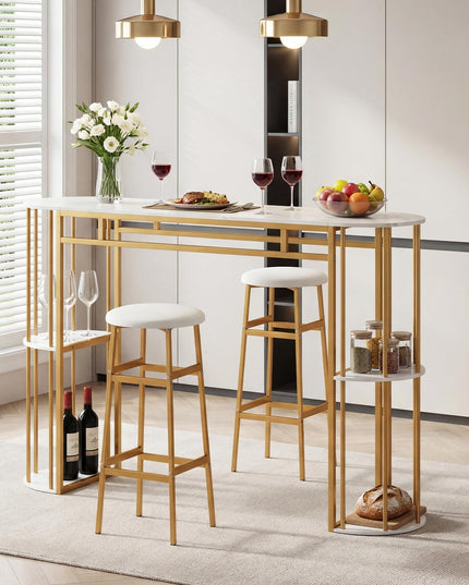 Giantex Tables de Pub 60" avec 2 Tabourets Rembourrés Ensemble Table à Manger pour Coin Repas Salle à Manger