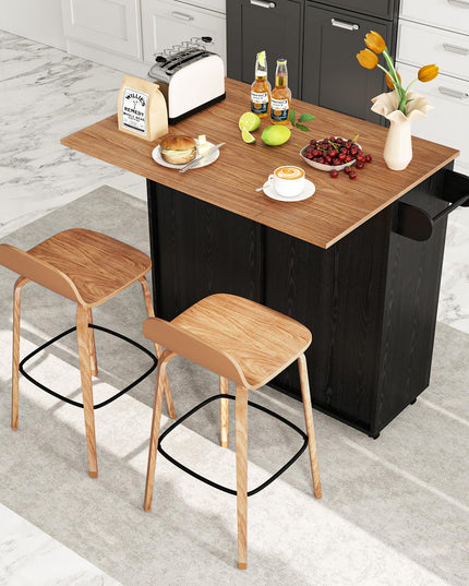 Giantex Kitchen Island Cart with Hidden Tilt Out Trash Can Cabinet, Drop Leaf, 2 Drawers, Towel Rack