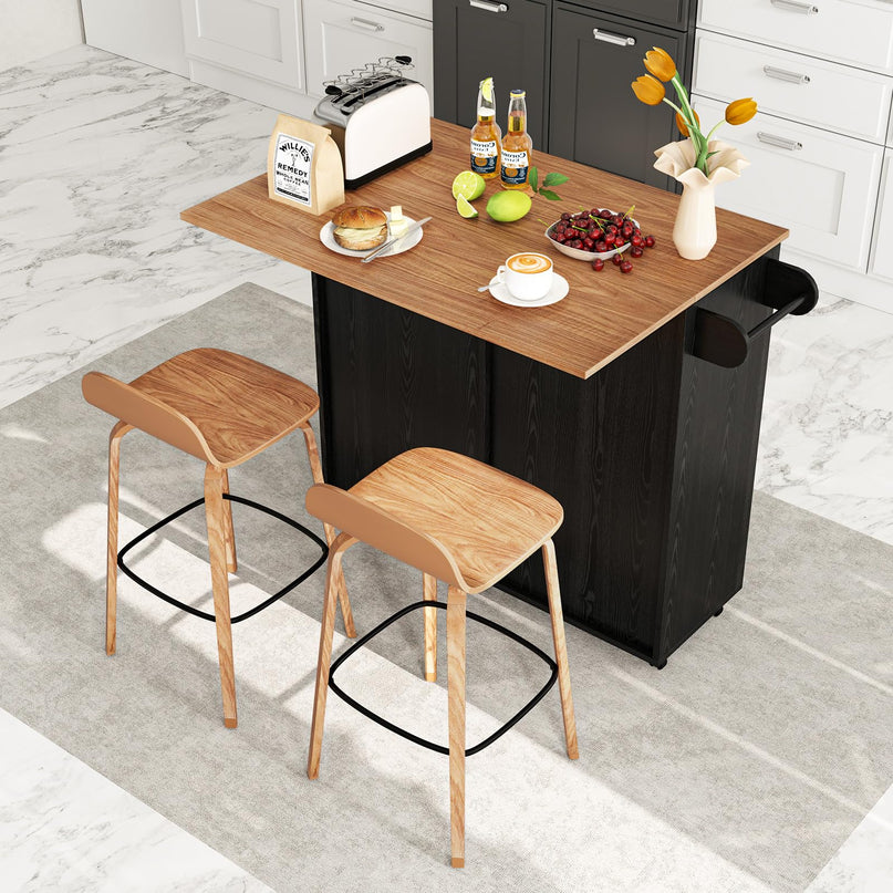 Giantex Kitchen Island Cart with Hidden Tilt Out Trash Can Cabinet, Drop Leaf, 2 Drawers, Towel Rack