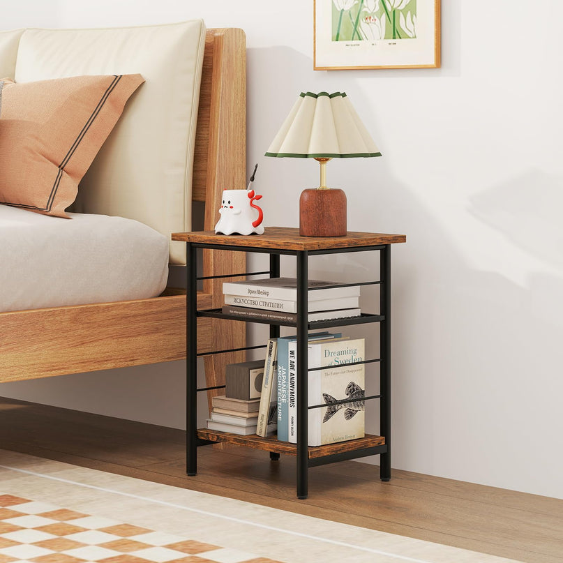 Giantex 3 Tier Side Table with Adjustable Mesh Shelf