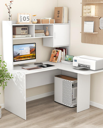 Giantex L Shaped Desk with Hutch, Corner Computer Desk with Storage Shelf & Cabinet