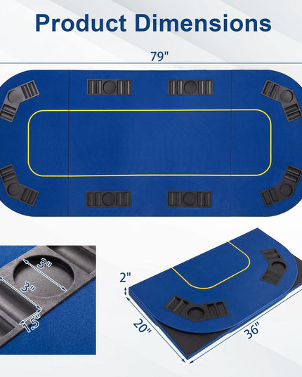 Giantex 79 x 36 Inch Poker Table Top | Foldable 8 Player Texas Holdem Poker Table Topper w/Carry Bag