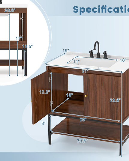 Giantex Bathroom Vanity with Sink Combo - 31" Bathroom Cabinet with Doors