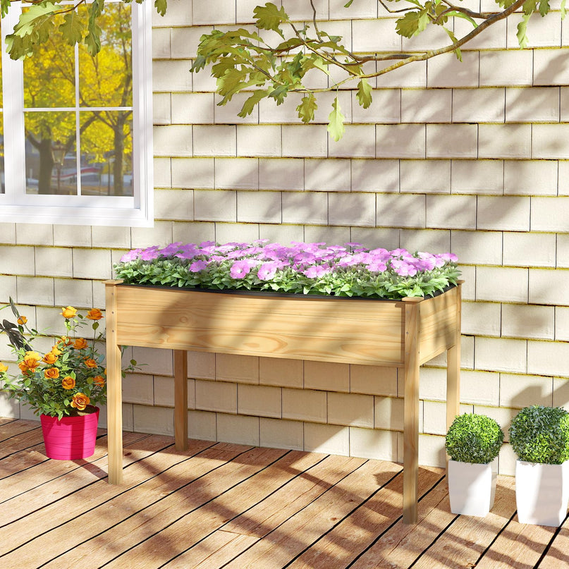 Giantex Raised Garden Bed Elevated Wood Planter Box with Liner（47"x23"x30"）