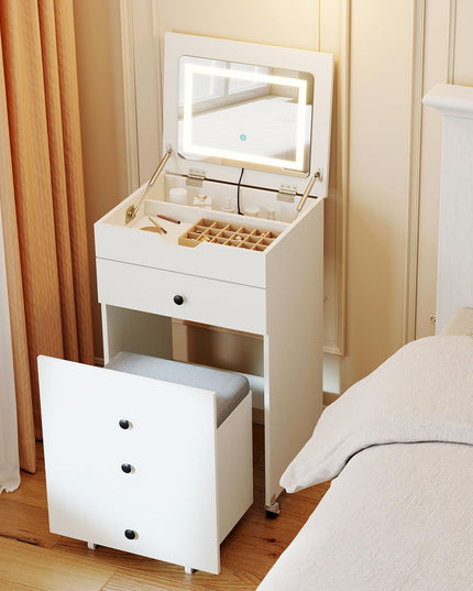 CHARMAID 3-in-1 Vanity Desk with Flip-Top LED Mirror