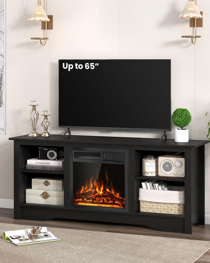 Giantex Fireplace TV Stand for TVs Up to 65”, Entertainment Center with Adjustable Shelves