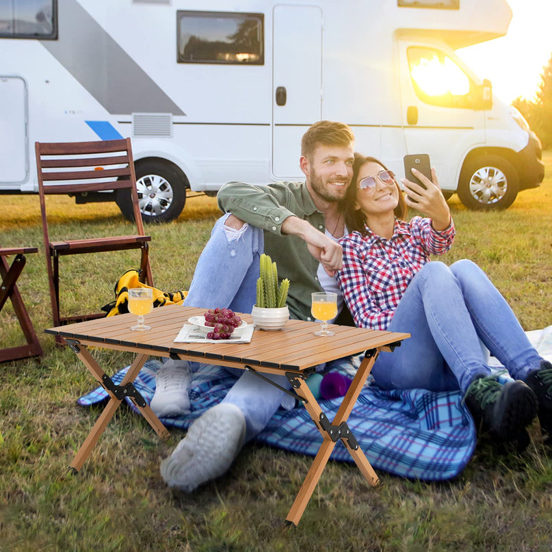 Giantex Folding Camping Table, Roll-Up Folding Table w/Carry Bag