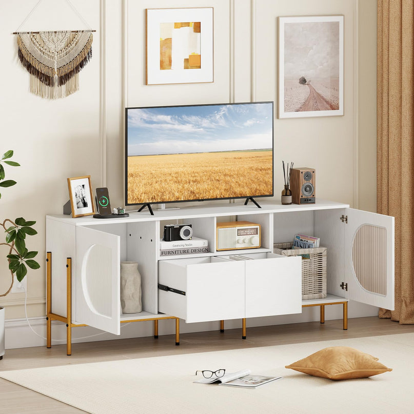 Giantex White TV Stand for TVs up to 70", Modern Entertainment Center