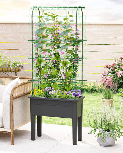 Giantex Raised Garden Bed with Legs & Trellis for Climbing Plant (29.5"x13.5"x76")