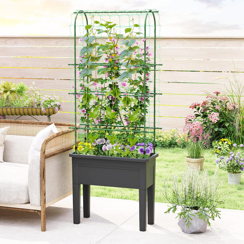 Giantex Raised Garden Bed with Legs & Trellis for Climbing Plant (29.5"x13.5"x76")