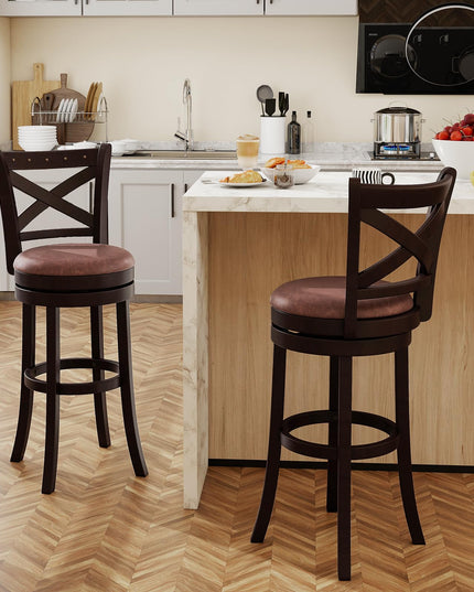 Giantex 30" Swivel Bar Stools with Footrest & Rubber Wood Frame