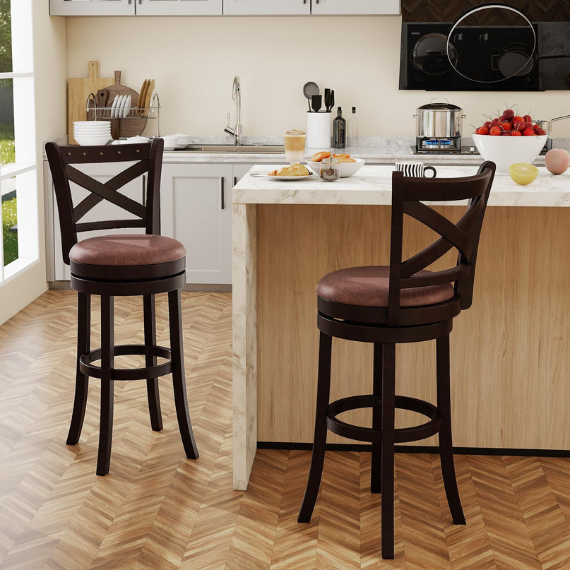 Giantex 30" Swivel Bar Stools with Footrest & Rubber Wood Frame