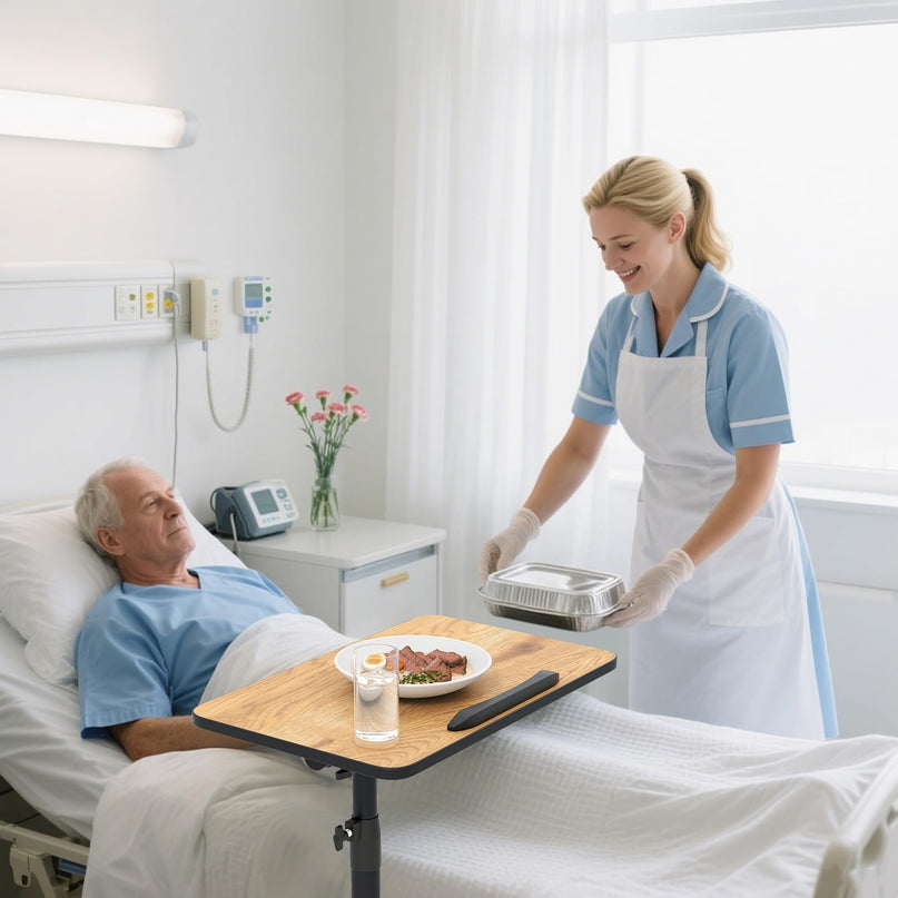 Giantex Overbed Table with Wheels Medical Adjustable Bedside Table