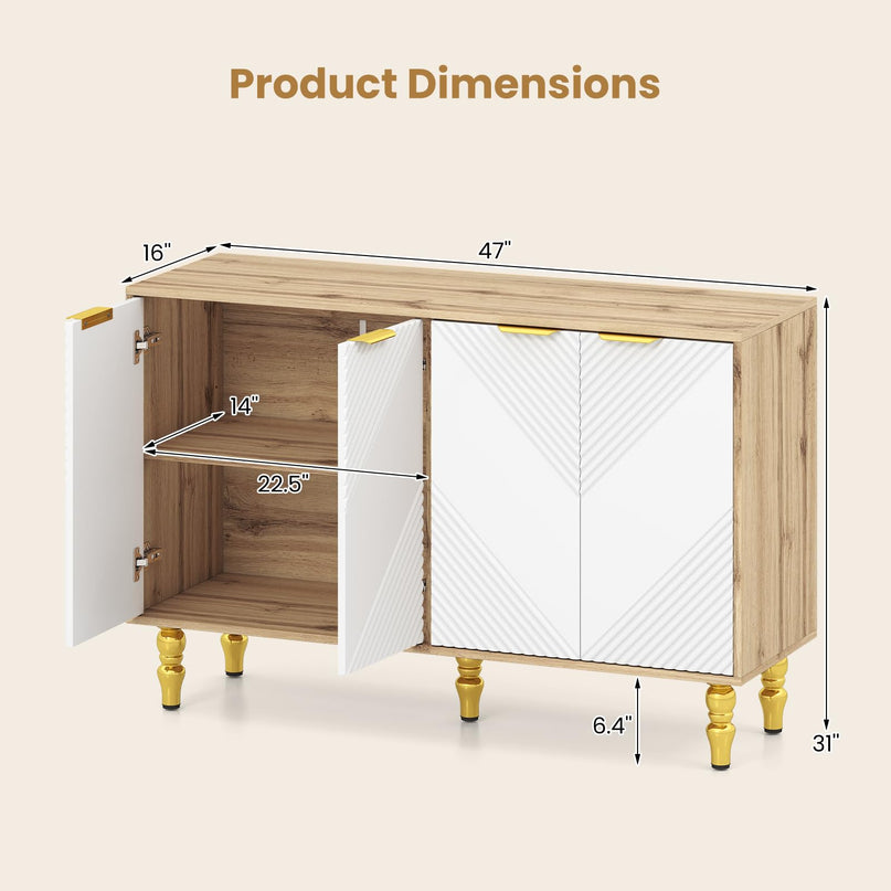 GIANTEX 47" Sideboard Buffet Cabinet with 4 Fluted Doors